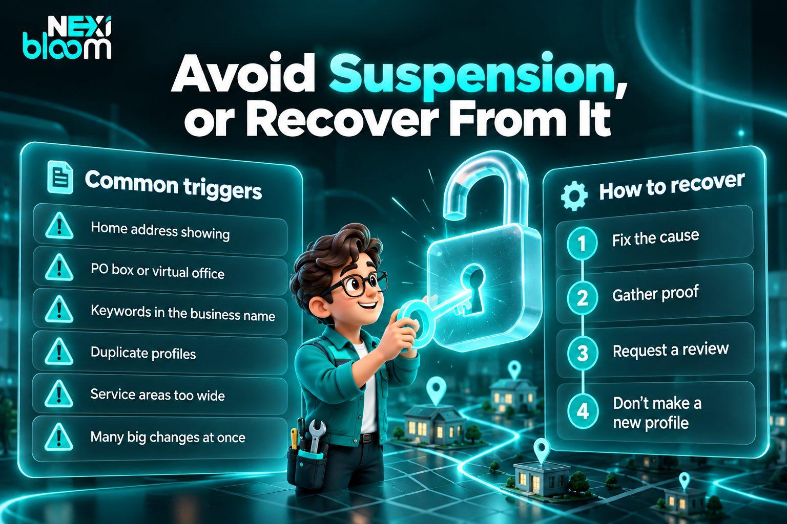 Common business profile suspension triggers for service-area businesses and four steps to recover a suspended profile